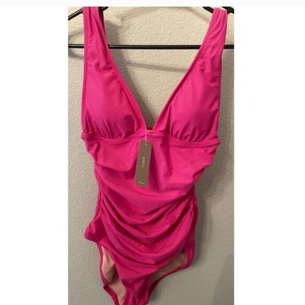 New! J. Crew Ruched V Neck One Piece Swimsuit Size 4 Pink Swim sexy beach summer
